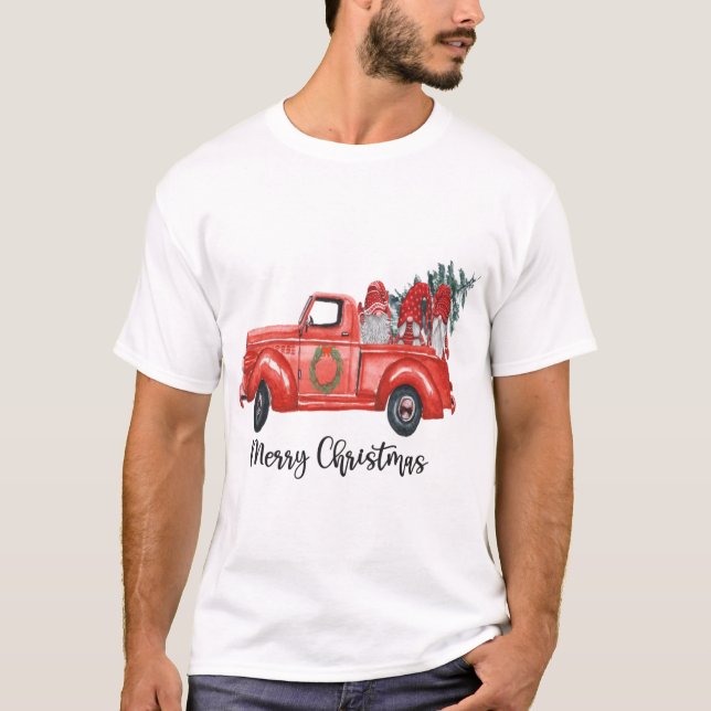 Camiseta Tres gnomos en Camión Rojo con amarga alfombra nav (Anverso)