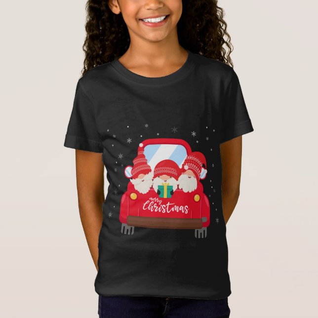 Camiseta Tres gnomos en Camión Rojo con Feliz Navidad (Anverso)