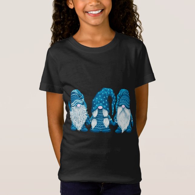 Camiseta Tres gnomos en Navidades de disfraces azules - Col (Anverso)