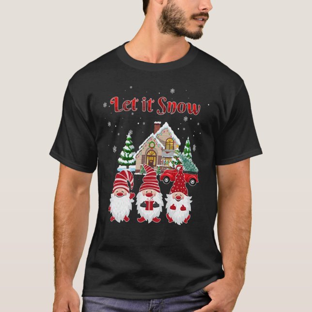 Camiseta tres gnomos en rojo que la ropa de nieve gnome chr (Anverso)