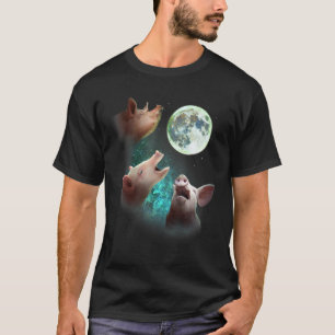 Camiseta Tres Granjas De Cerdos En La Luna 3 Lobos Gracioso