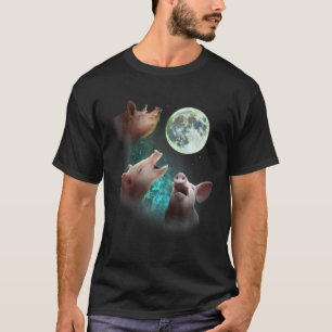 Camiseta Tres Granjas De Cerdos En La Luna 3 Lobos Gracioso