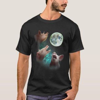 Camiseta Tres Granjas De Cerdos En La Luna 3 Lobos Gracioso
