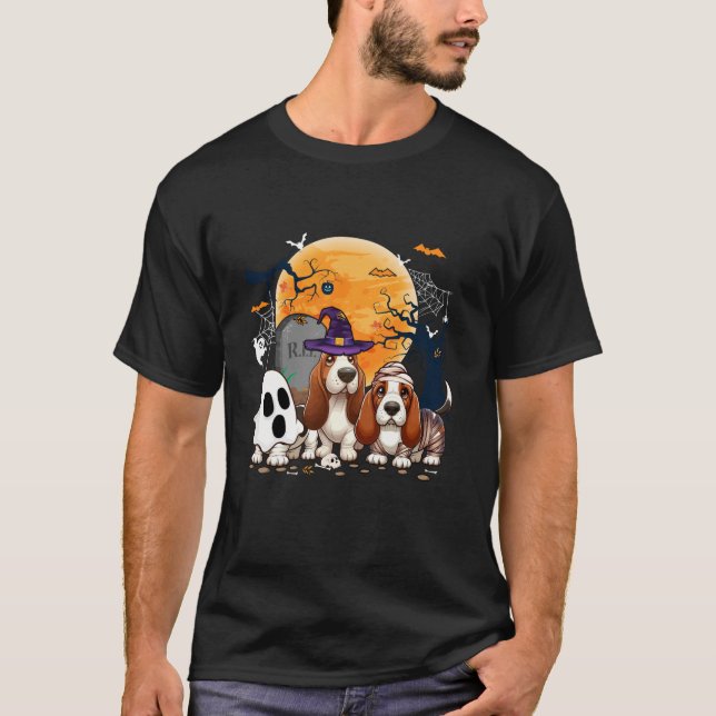 Camiseta Tres Halloween Basset Hounds Cosplay Whost (Anverso)