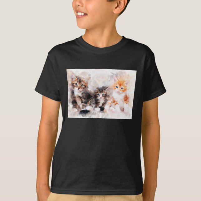 Camiseta Tres hermosos y lindos gatitos acuarela (Anverso)