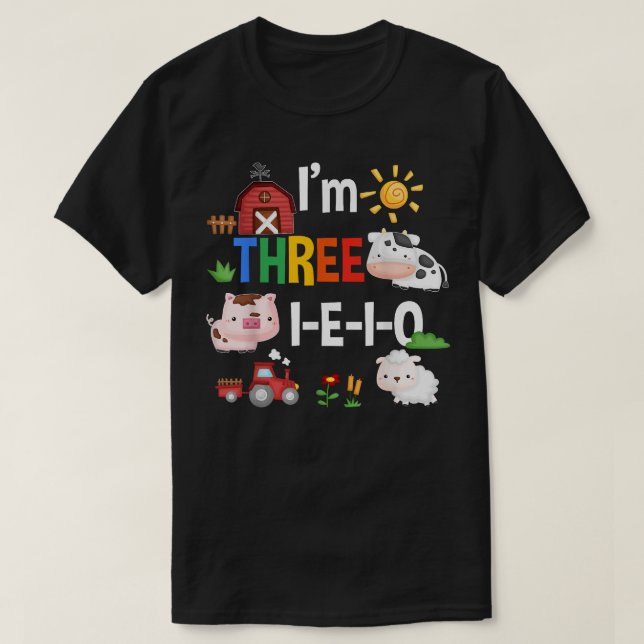 Camiseta Tres I E I E I O Fiesta de la granja Equipo Chica  (Diseño del anverso)