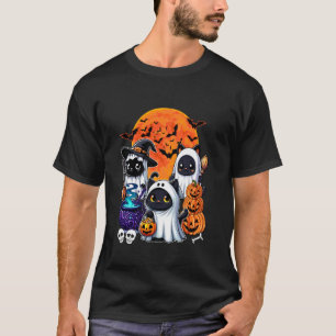 Camiseta Tres lindos gatos cosplay bruja fantasmas Hallowee