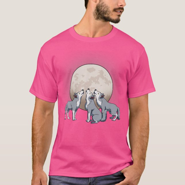 Camiseta Tres Lobos Aclamando En La Luna (Anverso)