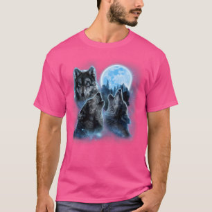 Camiseta Tres Lobos Aplastando Bajo Icy Luna Llena Lobo Gri