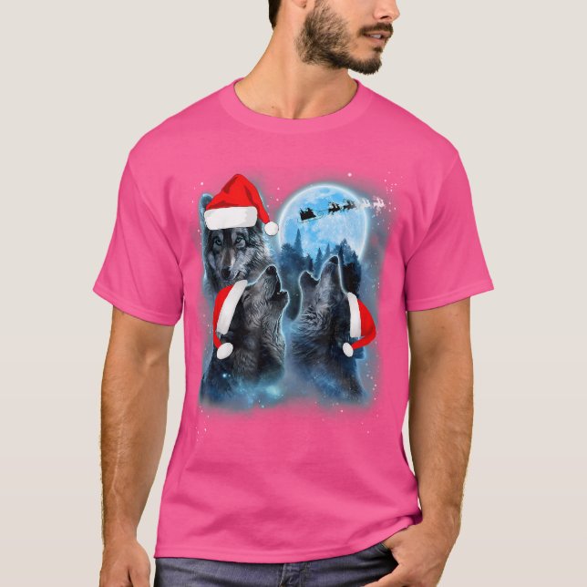 Camiseta Tres lobos llorando bajo la luna Navidades Santa W (Anverso)