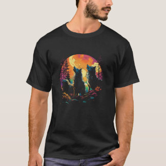 Camiseta Tres lobos llorando en la luna de las mujeres Kawa