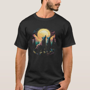 Camiseta Tres lobos llorando en la luna de las mujeres Kawa