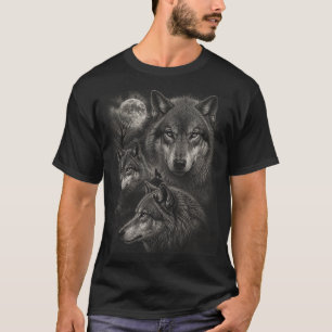 Camiseta Tres Lobos Luna Llena Aullido de Lobo de la Natu