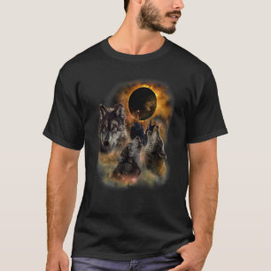 Camiseta Tres Lobos Salvajes Aullando Luna Llena Aullido De