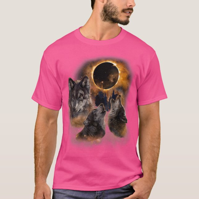 Camiseta Tres Lobos Y Animales De Lobo De Eclipse Solar (Anverso)