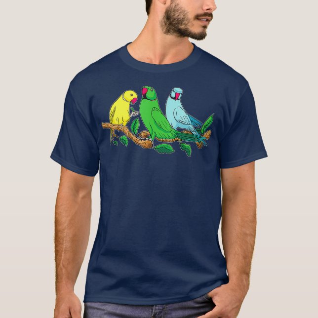 Camiseta Tres loros de cuello de anillo indio (Anverso)