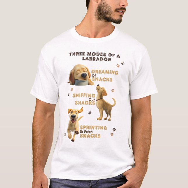 Camiseta Tres Modos de un Perro Divertido Labrador (Anverso)