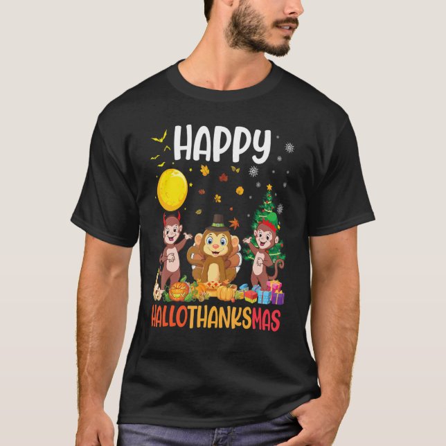 Camiseta Tres monos bailando juntos Happy Hallot (Anverso)