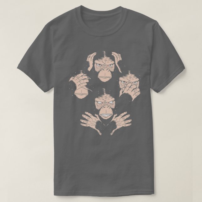 Camiseta Tres Monos Sabios Ven Oír No Hablar Mal Cara De Si (Diseño del anverso)