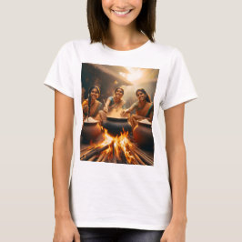 Camiseta tres mujeres sentadas alrededor de un incendio con