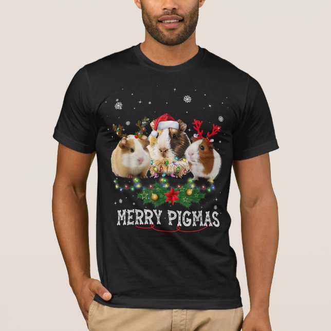 Camiseta Tres Navidades de cerdo de Guinea iluminan Santa H (Anverso)