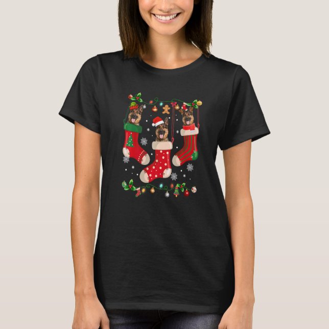 Camiseta Tres Pastores Alemanes En mamáes Santa X Navidades (Anverso)