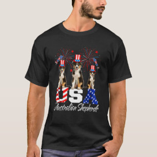 Camiseta Tres Pastores Australianos Estadounidenses Bandera