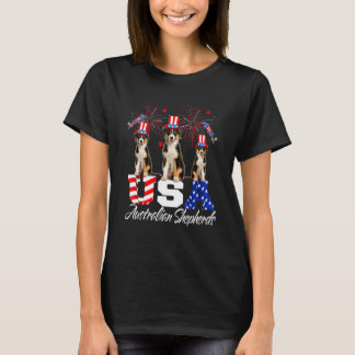 Camiseta Tres Pastores Australianos Estadounidenses Bandera