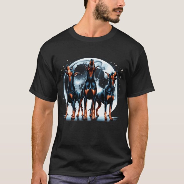 Camiseta Tres pastores Doberman llorando en la luna como (Anverso)