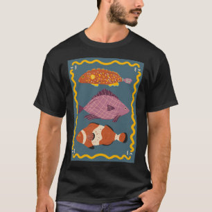 Camiseta Tres peces lindos - fondo azul