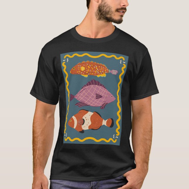 Camiseta Tres peces lindos - fondo azul (Anverso)