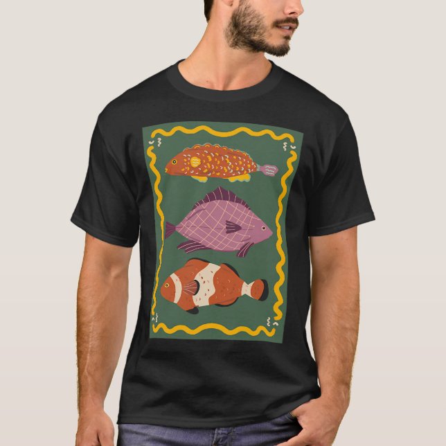 Camiseta Tres peces lindos - fondo verde (Anverso)