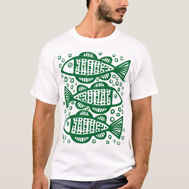Camiseta Tres Peces - Verde Bosque (Anverso)