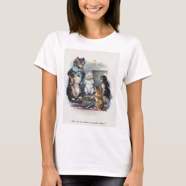 Camiseta Tres pequeños gatitos y madre, Louis Wain (Anverso)