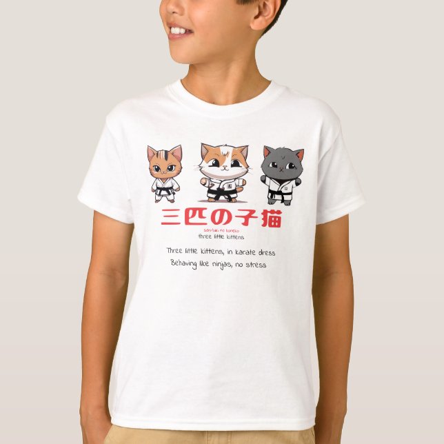 Camiseta Tres Pequeños Kitts Ninja (Anverso)