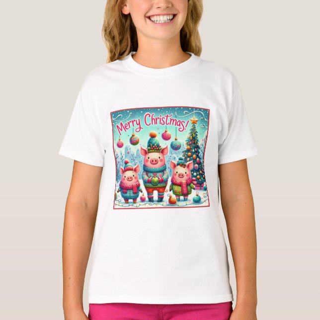 Camiseta Tres pequeños Navidades de cerdo (Anverso)