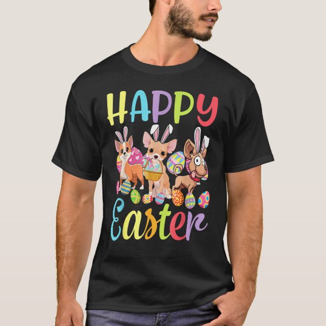 Camiseta Tres perros chihuahua cesta de huevos feliz día de (Anverso)