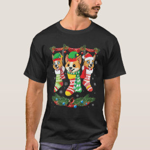 Camiseta Tres perros Corgi dentro de Noel Socks Feliz Navid
