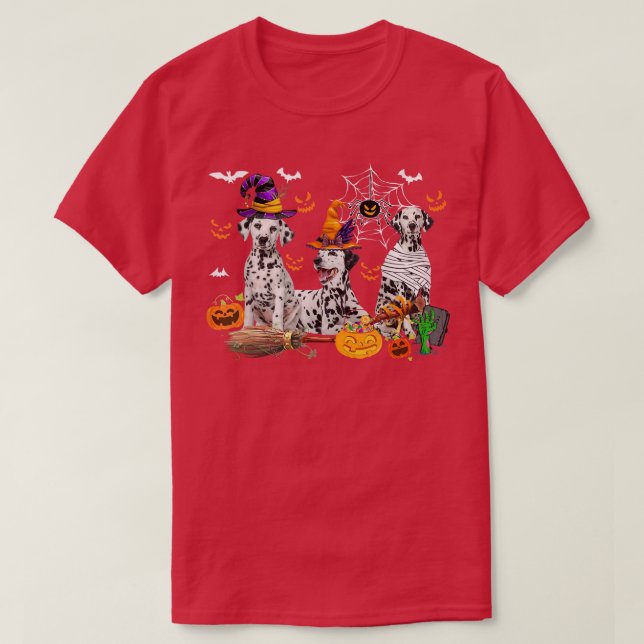 Camiseta Tres perros dálmatas bruja Halloween mamá miedo P (Diseño del anverso)