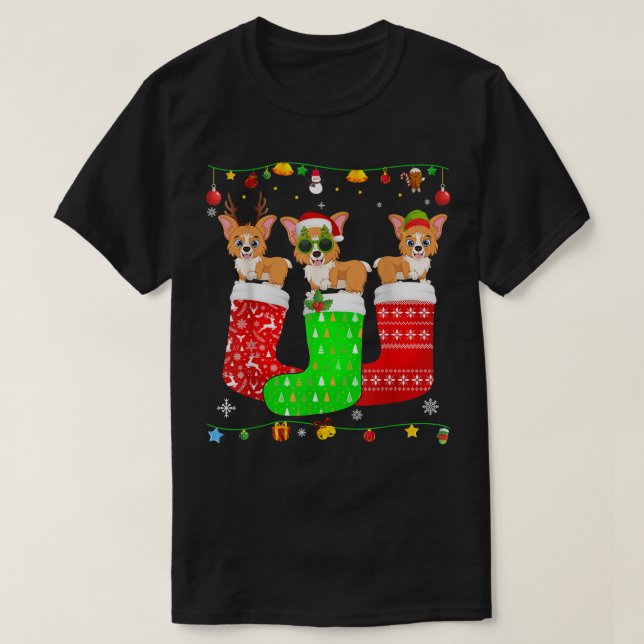 Camiseta Tres Perros De Corgi En Navidades Calcetines Que C (Diseño del anverso)