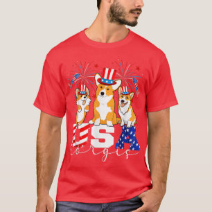 Camiseta Tres Perros De Corgis De EEUU Con Par De Bandera A
