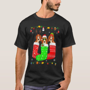 Camiseta Tres Perros De Hound Basset En Lazos De Navidades