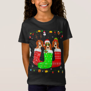 Camiseta Tres Perros De Hound Basset En Lazos De Navidades 