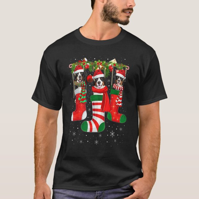 Camiseta Tres Perros De Montaña De Berna En Navidad (Anverso)