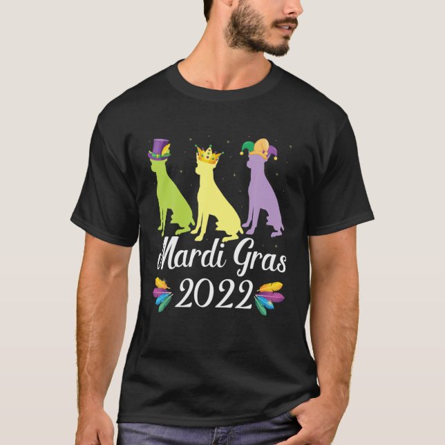 Camiseta Tres perros de Rat Terrier Mardi Gras bailando dis (Anverso)