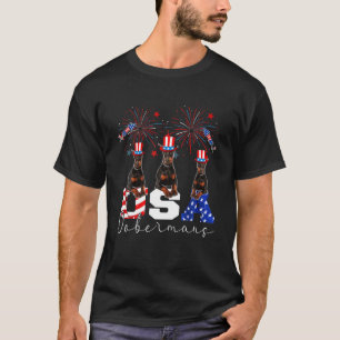 Camiseta Tres perros Dobermans de EE.UU. con bandera estado