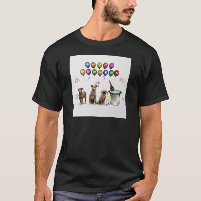 Camiseta Tres perros graciosos deseando un feliz año nuevo  (Anverso)