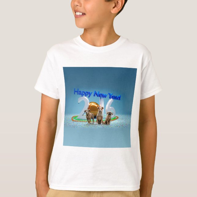 Camiseta Tres perros graciosos deseando un feliz año nuevo  (Anverso)