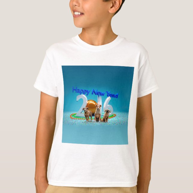 Camiseta Tres perros graciosos deseando un feliz año nuevo  (Anverso)