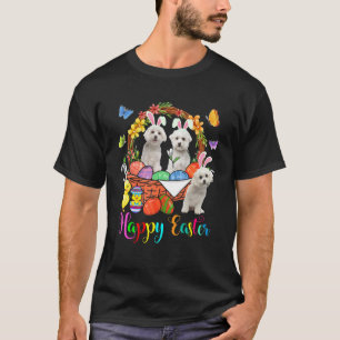 Camiseta Tres Perros Malteses Bunny En La Cesta De Huevos D